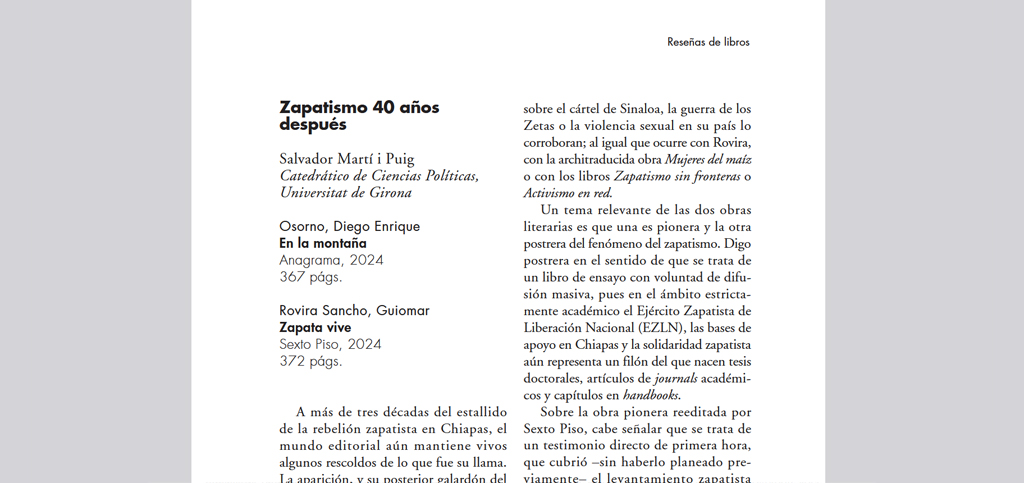Reseña de libro. Zapatismo 40 años después
