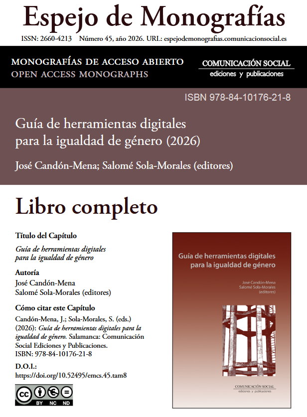Rovira Sancho, Guiomar (2026). “Femitags: los hashtags como caja de herramientas para el activismo feminista”, en Candón-Mena, José; Sola-Morales, Salomé (2026) Guía de herramientas digitales para la igualdad de género. Salamanca: Comunicación Social. Pp. 79-94. ISBN: 978-84-10176-21-8